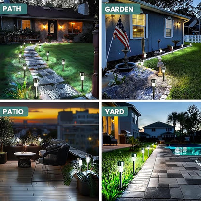 GIGALUMI 24 Pack Solar Path Lights Outdoor,Solar Lights Outdoor Waterproof,Stainless Steel LED Landscape Lighting,Solar Garden Lights for Driveway,Pathway,Patio,Yard