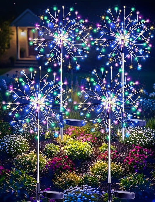 suddus Solar Garden Lights Outdoor Waterproof Decorative, 4Pack 150LED Firework Lights 8 Modes, Multicolor Solar Fairy Light for Yard, Patio, Pathway, Flowerbed Party Wedding Decor
