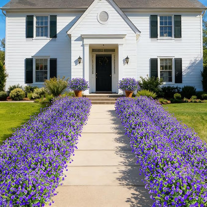 20 Bundles Artificial Flowers for Outdoors Fake Plastic Flowers UV Resistant Realistic Faux Plants Shrubs for Spring Summer Garden Porch Yard Patio Planter Window Box Home Decor, Purple