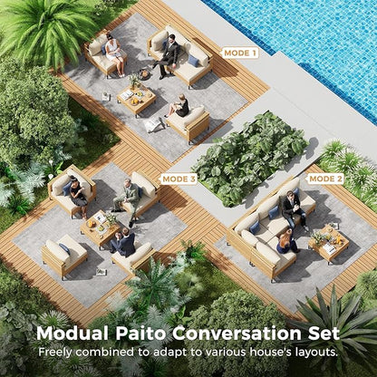 ABCASA Patio Furniture Set, 5-Piece Wicker Outdoor Patio Furniture Sets with Anti-Slip Cushions & Coffee Table,Boho Patio Conversation Set Sectional Sofa for Backyard,Porch,Beige