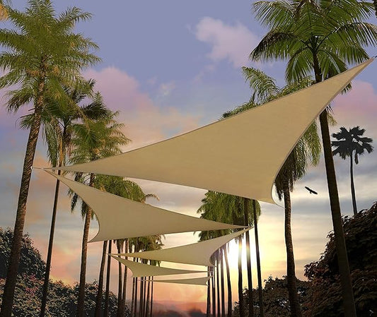 Amgo Custom Size 21' x 21' x 21' Sand Beige Triangle Sun Shade Sail UPF50+ AGTAPRT12, Order to Make Canopy Awning, 95% UV Blockage, Water & Air Permeable, Commercial Standard (We Customize)