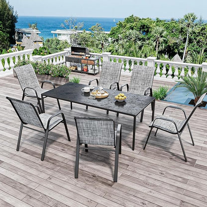 Patio Dining Chairs Set of 6, Grey Stackable Textilene Mesh Seating