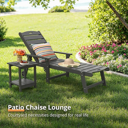 LUE BONA Outdoor Chaise Lounge Chairs Set of 2, HDPS Chaise Lounger, 5 Positions Adjustable Lounge Chairs, Pool Lounge Chair with Wheels for Poolside, Hotel, Restaurant, 3 Year Warranty, Dark Gray