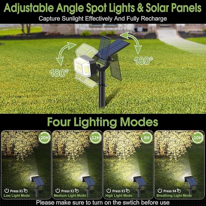 Solar Spot Lights Outdoor, 102 LED Solar Garden Yard Spotlight Waterproof Landscape Flood Powered Lights with Adjustable Light & Panel, 4 Lighting Modes for Walkway Driveway, 4 Pack(Cool White)