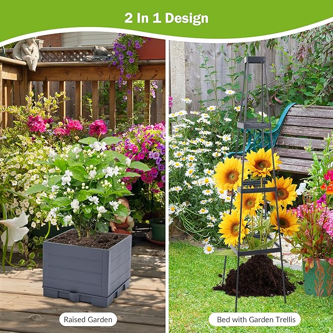 GENMOUS 4 Tiered Tomato Planter with Box Trellis, 56'' Raised Garden Bed Planter Boxes, Tomato Cages for Garden Patio Climbing Plants Vegetable Vine Flowers Outdoor & Indoor