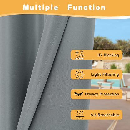 HolidayIdeas Outdoor Curtains for Patio Waterproof, 2 Panels - 84 x 84 Inch - Privacy Protection & Light Filtering Curtains Grommet Outside Curtains for Porch, Gazebo, Pergola, Backyard (Grey)