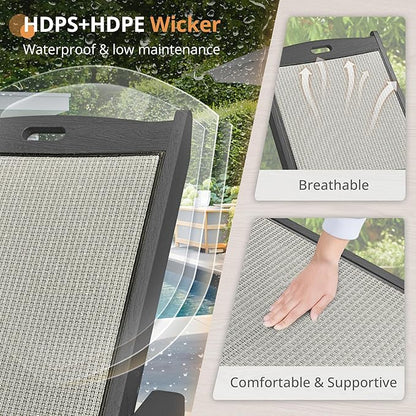 LUE BONA Chaise Lounge Chair Outdoor, HDPS and HDPE Wicker Material, Patio Lounge Chair with Adjustable Backrest, Resin Pool Lounge Chairs with Wheels for Backyard, Poolside and Deck, Gray