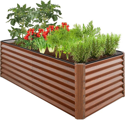 Best Choice Products 6x3x2ft Outdoor Metal Raised Garden Bed, Deep Root Box Planter for Vegetables, Flowers, Herbs, 269 Gallon Capacity, 100% Non Toxic Materials - Wood Grain