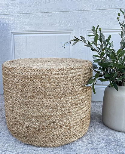 Scandilivin Homes Pouf Ottoman - 100% Natural Jute Braided- Footrest Pouf Hand Knitted - Traditional Cord Boho Pouffe - for The Living Room, Bedroom, Nursery, Patio, Lounge (18”x18”x12”)