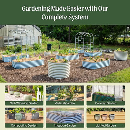 32" Extra Tall Raised Garden Bed Kits, 3.5 x 5 x 2.7ft Raised Planter Box Outdoor, 2 x 6.5 x 2.7ft Deep Root 6 in 1 Modular Metal Raised Beds for Gardening Vegetables Flowers Fruits - Olive Green