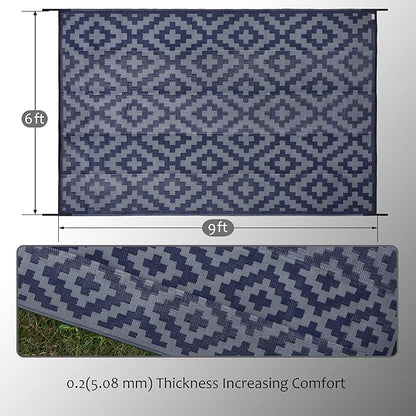 SAND MINE Reversible Mats, Plastic Straw Rug, Modern Area Rug, Large Floor Mat and Rug for Outdoors, RV, Patio, Backyard, Deck, Picnic, Beach, Trailer, Camping (6' x 9', Blue Grey Lattice)