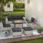 9-Piece Outdoor Patio Furniture Set with 55,000 BTU Fire Pit Table, PE Wicker Rattan Sectional Sofa Patio Conversation Set with Ottomans & Coffee Table, Dark Grey
