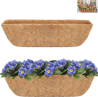 Y&M 24" Coco Liner for Window Box Deck Basket Planter Trough Coconut Fiber Liners, 2pcs Trough Coco Liner Pre-Formed Replacement