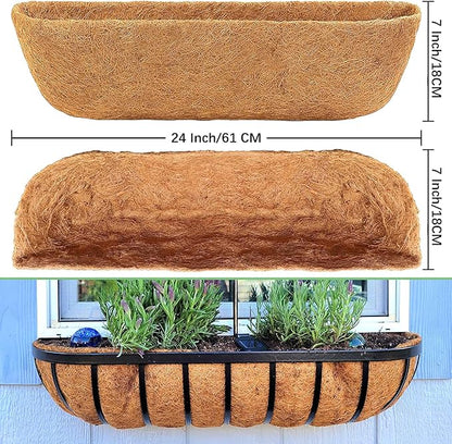 Coco Liners for Planters - 2 Pack 24 Inch Trough Coconut Liners for Planters, Window Box Coco Liners, 100% Natural Coconut Fiber Liners for Wall Hanging Basket, Window Box, Fence Baskets