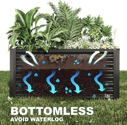 12x2x2ft Raised Garden Beds Outdoor Kit, Galvanized Planter Garden Boxes Outdoor, Metal Raised Garden Beds for Vegetables,Fruits,Herb,Flower,Black