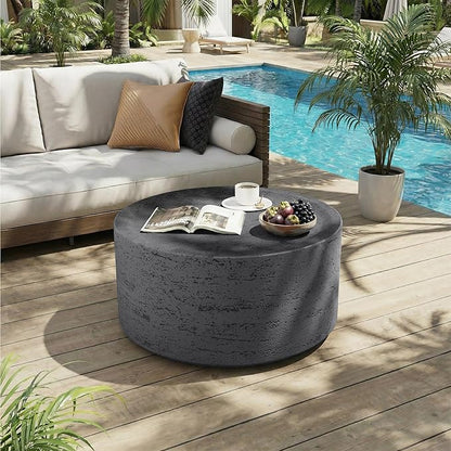 UPHA Outdoor Round Coffee Table, Small Modern Minimalist Accent Tables, Low Light Concrete Center Table for Living Room, Outside Patio, Deck, 28×28×13, Dark Grey