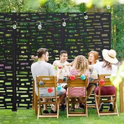 Casaphoria 72" H x 35" W Metal Outdoor Privacy Screen, Freestanding Decorative Divider for Patio, Deck, Balcony, and Garden with Stable Base, Black-Gerald