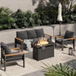 Aoxun Aluminum Outdoor Patio Furniture Set, 6-Piece Outdoor Sectional with 44'' Propane Gas Firepit Table, Patio Conversation Sets with Upgraded Armrests and Cushions for Backyard (Dark Grey,5 Seats)
