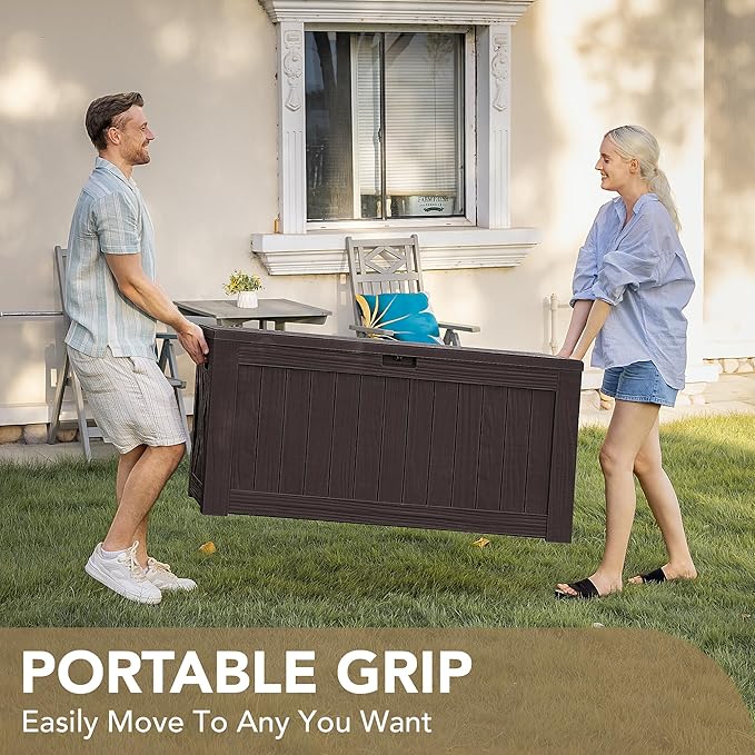 Deck Box 120 Gallon Resin Outdoor Storage, Lockable, Deep Brown