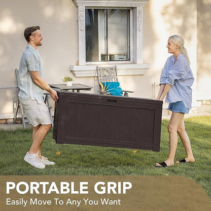 Deck Box 120 Gallon Resin Outdoor Storage, Lockable, Deep Brown
