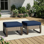 Joyside Outdoor Patio, All-Weather PE Rattan Ottomans Footstools with Removable Cushions & Anti-Rust Wood-Looking Legs for Garden, Backyard, Porch, Deck (Blue)