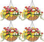 4 Pack 14 Inch Hanging Baskets for Plants Outdoor Metal Hanging Planter Hanging Flower Baskets with Coco Fiber Liners Chain Round Wire Plant Holder Hanging Flower Pots(Flower Border)