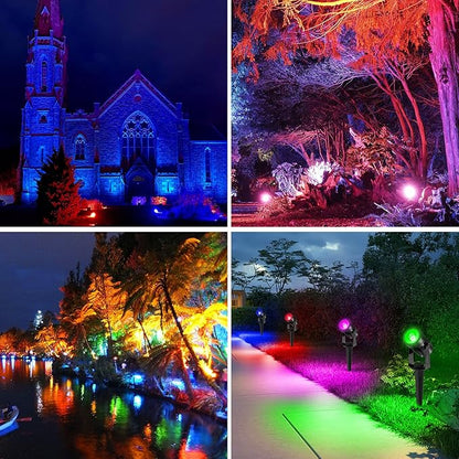 T-SUNUS RGB Solar Spot Lights Christmas, Metal Color Changing Landscape Spotlights IP65 Waterproof Spotlight 2-IN-1 Separated Panel for Outdoor Uplighting Garden Pathway Trees Flag Pond Yard Halloween