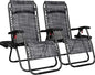 Yaheetech Zero Gravity Recliners Outdoor Adjustable Folding Reclining Lounge Chairs w/Pillows, Cup Holder Trays and Carry Strap for Patio Backyard Beach Gray Set of 2