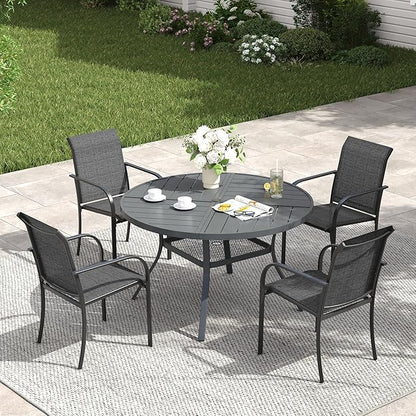 VICLLAX Patio Table and Chair Set of 4, All Weather Metal Round Outdoor Dining Furniture Set-40.6" Round Outdoor Table and Chairs, Grey Tabletop