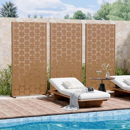 Casaphoria Metal Privacy Screen Outdoor, 60" H x 30" W Freestanding Decorative Privacy Screen for Patio Deck Balcony Garden with Stable Base, Brown-Square