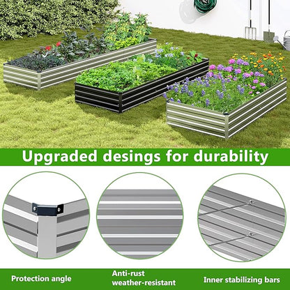 2PCS 9x3x1ft Galvanized Raised Garden Bed Kit, Galvanized Planter Raised Garden Boxes Outdoor, Large Metal Raised Garden Beds for Vegetables,Silver