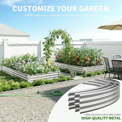 Galvanized Raised Garden Bed,Outdoor Planter Box Metal Patio Kit Planting Bed for Vegetables Flowers Herb (Galvanized, 8x4x1ft-2p)