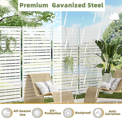 Casaphoria 72" H x 47" W Metal Privacy Screen, Outdoor Freestanding Decorative Divider for Patio, Deck, Balcony, and Garden with Stable Base, White-Adams
