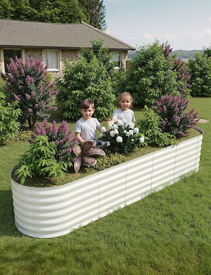 2 Pcs Raised Garden Beds Outdoor 8x2x2 ft - Galvanized Steel Planter Box for Vegetables, Flowers, Rust-Resistant Garden Box, Easy Assembly Raised Beds, Durable Planters for Outdoor Plants, Beige