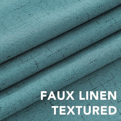 H.VERSAILTEX Linen Blackout Curtains 96 Inches Long 100% Absolutely Blackout Thermal Insulated Textured Linen Look Curtain Draperies Anti-Rust Grommet, Energy Saving with White Liner, 2 Panels, Teal