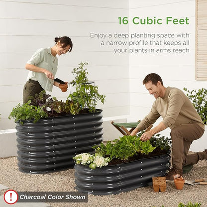 Best Choice Products 4x2x2ft Outdoor Metal Raised Garden Bed, Oval Deep Root Planter Box for Vegetables, Flowers, Herbs, and Succulents w/ 101 Gallon Capacity, Rubber Edge Guard - Wood Grain