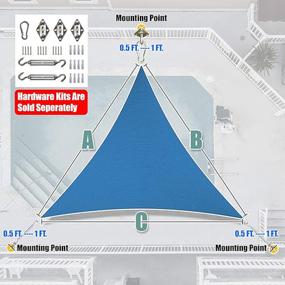 Amgo Custom Size 8' x 8' x 8' Blue Triangle Sun Shade Sail UPF50+ AGTAPRT12, Order to Make Canopy Awning, 95% UV Blockage, Water & Air Permeable, Commercial Standard (We Customize)