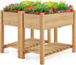 Yaheetech 34x18x30in Horticulture Raised Garden Bed 2pcs Planter Box with Legs & Storage Shelf Wooden Elevated Vegetable Growing Bed for Flowers, Backyard, Patio, Balcony, Light Brown