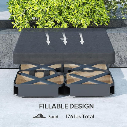 Outsunny 4 Piece 176 lbs Cantilever Umbrella Base Weight Set with Waterproof Anti-UV Cover, Heavy Duty Outdoor Weights for Offset Umbrella Stand with Easy-Fill Spouts for Sand (Black)