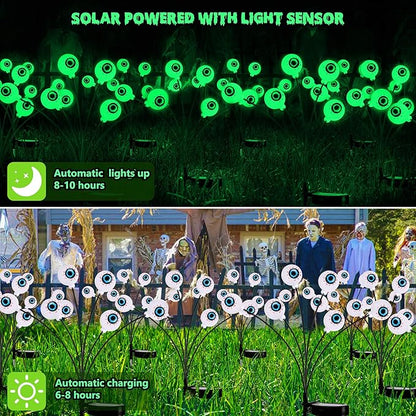 BrizLabs Solar Halloween Lights, 2 Pack 12 LED 2 Modes Halloween Eyeball Lights, Outdoor Pathway Light, Swaying Eye Firefly Walkway Lighting, Green Solar Lighting for Path Yard Garden Lawn