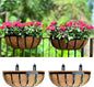 LaLaGreen Deck Railing Planter Boxes (16 Inch, 2 Pack) Black Metal Rectangular Hanging Planters with Coco Liner, Adjustable Flower Planter Box Brackets for Plants Fence Balcony Patio Porch Over Rail