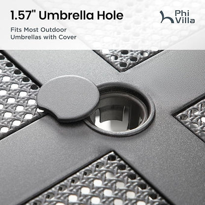 PHI VILLA 37 Inch Outdoor Dining Table Metal Steel Mesh Patio Dining Table Umbrella Table with 1.57" Umbrella Hole (Mesh)
