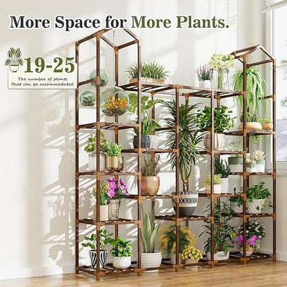EnHomee Plant Stand Indoor Plant Stands Outdoor Tall Plant Shelf for 19-25 Pots Corner Tiered Plants Stands for Multiple Plants Wood Hanging Plants Holder for Garden Balcony Patio Window Porch