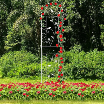 Metal Garden Trellis for Climbing Plants, 86.5" x 19.7" Metal Plant Trellis Outdoor, White Iron Garden Trellis, Clematis Rrellis Outdoor, Arched Decoration Suitable for courtyards, lawns, Gard, White