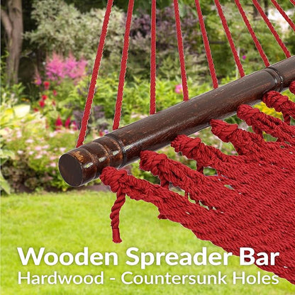 Sunnydaze Soft-Spun Polyester Rope Double Hammock for Outside - 600-Pound Weight Capacity Extra Large Hammock - Red