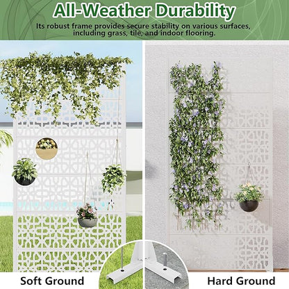 Casaphoria Metal Privacy Screen Outdoor, 72" H x 35" W Freestanding Decorative Privacy Screen for Patio Deck Balcony Garden with Stable Base, White-Perilla