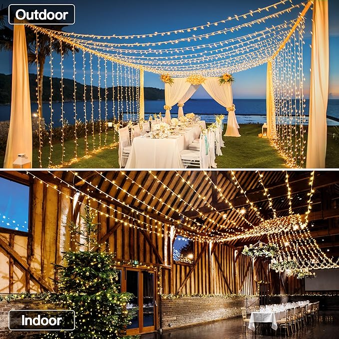 String Lights, 196 FT, 600 LEDs, Warm White, IP44 Waterproof