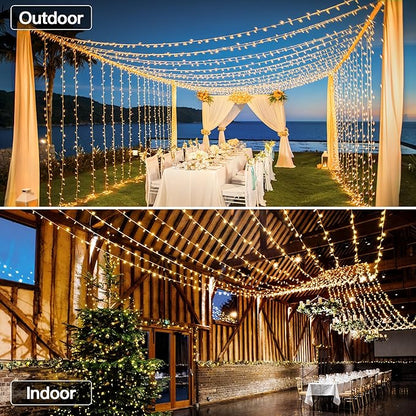String Lights, 196 FT, 600 LEDs, Warm White, IP44 Waterproof