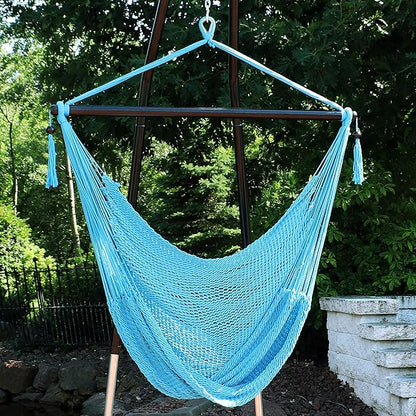 Sunnydaze Outdoor Hammock Chair Swing - Hanging Hammock Swing - Hanging Reading Chair - Soft-Spun Polyester Rope - Caribbean XL - Sky Blue