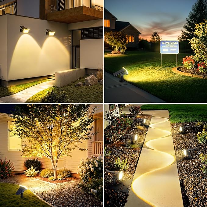WdtPro Solar Spot Lights Outdoor Waterproof, Bright Solar Lights Outdoor with 16 Extra-Large LEDs, 3 Modes Landscape Spotlights, 2-in-1 Solar Powered Light for Yard Flag Garden, 2 Pack, Warm White